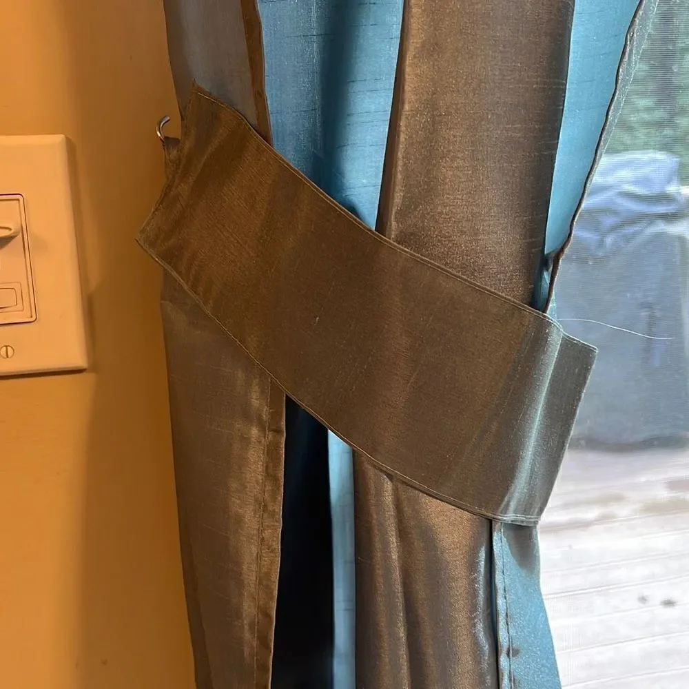 Set Of 2 Home Metallic Gray Floor Length Plain Voile Rod Pocket Panel Curtain OS